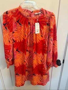 Women’s Mini Dress - Vibrant Red & Orange Leaf Print